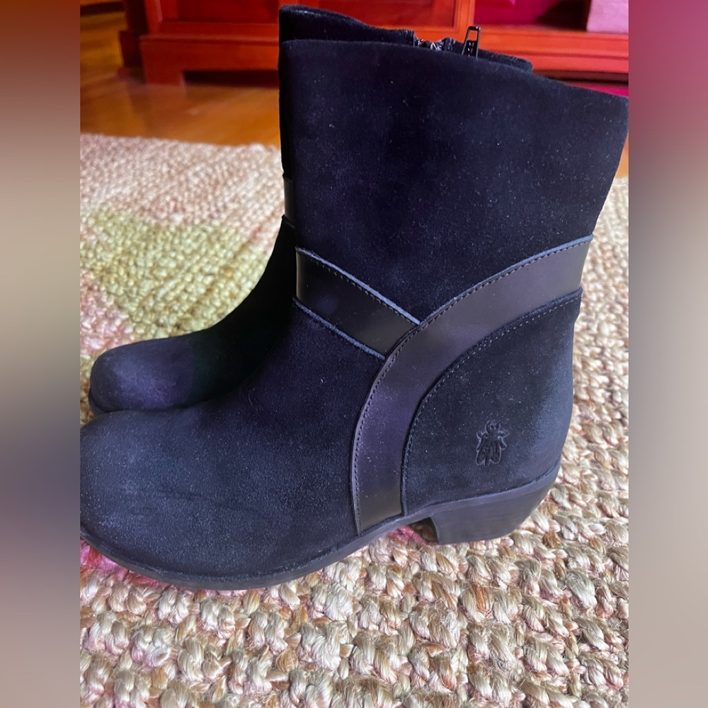Fly London Black Ankle Booties with Subtle Strap